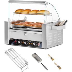 imageROVSUN Hot Dog Cart for 57 Rollers Hot Dog Machine wStorage Bin ampamp Shelves HeavyDuty Steel Mobile Stand for Concession Stands Fairs Events9 Rollers