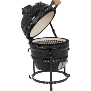 imageROVSUN Kamado Charcoal Grill and Smoker with Cast Iron Grate Portable Best Small BBQ Grill for IndoorOutdoor Use 13 Mini Max BlackBlack