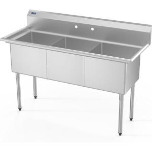 imageROVSUN NSF Commercial 3 Bowl Kitchen Sink 304 Stainless Steel Free Standing Utility Sink for Kitchen Laundry Room Garage Restaurant
