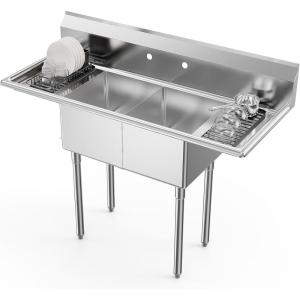imageROVSUN NSF Commercial Sink Stainless Steel with 2 Compartment and 2 Sides Drainboards 512quot x 157quot x 433quot Freestanding Kitchen Utility Sink Bowl Size 138quot x 157quot x 108quot Silver
