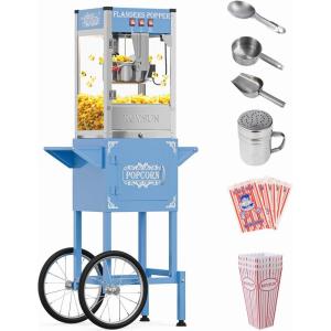 imageROVSUN Popcorn Machine Movie Theater Style with Cart ampamp Wheels 8 Ounce Kettle Makes Up to 32 Cups Popcorn Maker with Popcorn Scoop Oil Spoon ampamp 3 Popcorn Cups for Commercial Home ETL RedBlue