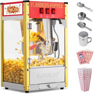 imageROVSUN Popcorn Machine with 8 Ounce Kettle Makes Up to 32 Cups Commercial Popcorn Machine Countertop Popcorn Maker wStainless Steel Scoop Oil Spoon ampamp 3 Popcorn Cups for Home Movie Theater ETLRed