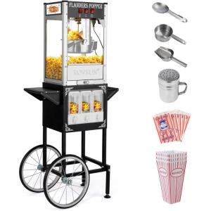 imageROVSUN Popcorn Machine with Cart Wheels ampamp 8 Ounce Kettle Makes Up to 32 Cups Popcorn Maker wCandy Dispensers Scoop Oil Spoon ampamp 3 Popcorn Cups Movie Theater Style for Commercial Home ETL CertifiedBlack
