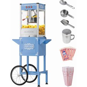 imageROVSUN Popcorn Machine with Cart Wheels ampamp 8 Oz Kettle Makes Up to 32 Cups ETL Certified Popcorn Maker with Stainless Steel Scoop Oil Spoon ampamp 3 Popcorn Cups for Commercial Home Movie Theater BlueBlue