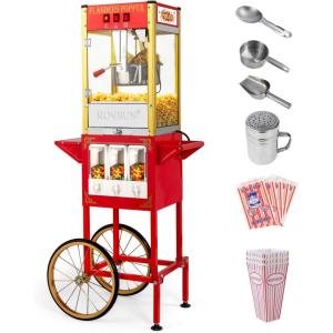 imageROVSUN Popcorn Machine with Cart Wheels ampamp 8 Oz Kettle Makes Up to 32 Cups ETL Certified Popcorn Maker with Stainless Steel Scoop Oil Spoon ampamp 3 Popcorn Cups for Commercial Home Movie Theater BlueRed