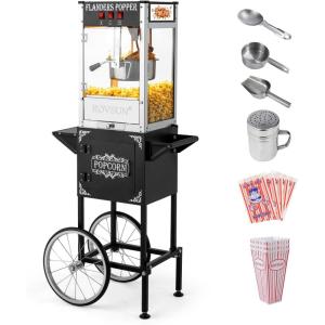 imageROVSUN Popcorn Machine with Cart Wheels ampamp 8 Oz Kettle Makes Up to 32 Cups ETL Certified Popcorn Maker with Stainless Steel Scoop Oil Spoon ampamp 3 Popcorn Cups for Commercial Home Movie Theater BlueBlack