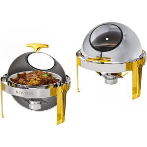 imageROVSUN Roll Top Chafing Dishes for Buffet 6QT Stainless Steel Round Chafing Dish Buffet Set Buffet Servers and Warmers Set with Glass Window for Weddings Parties Catering Events Gold2 Pack