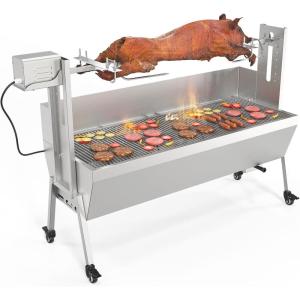 imageROVSUN Rotisserie Grill Kit 46 176 Lbs Capacity Electric Rotisserie Grill Pig Lamb Spit Roaster Stand wLockable Wheels Wind Baffle Adjustable Height BBQ Spit Rod for Outdoor Party Camping46