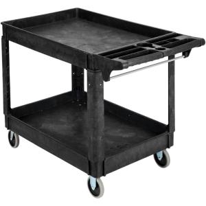 imageROVSUN Service Utility Cart Steady ampamp Durable Tub Cart with Deep Shelves Hold Up 550LBS Versatile inHandle Storage and 360Flexible Wheels with Braker Great for WarehouseGarage467Lx256Wx 335H2 Shelves