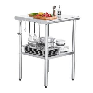 imageROVSUN Stainless Steel Table 24 x 24 Inches with Hooks Heavy Duty NSF Prep Table with Adjustable Undershelf Metal Table for Home Kitchen Restaurant Hotel Outdoor