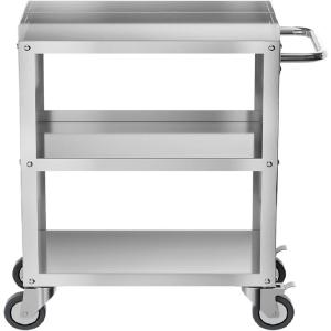 imageROVSUN Stainless Steel Utility Cart 3 Tier Commercial Rolling Cart with Wheels and Handle Heavy Duty Storage Tool Cart for Kitchen Restaurant Hospital Laboratory and Home 24quotL x 16quotW x 33quotH Silver
