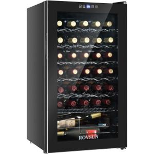 imageROVSUN 18 Bottle Wine Fridge Freestanding Compressor Wine Cooler Refrigerator Beverage Wine Chiller with Digital Temperature Control ampamp Doublelayer Glass Door for Red White Wine Champagne Beer34 Bottle