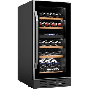 imageROVSUN 18 Bottle Wine Fridge Freestanding Compressor Wine Cooler Refrigerator Beverage Wine Chiller with Digital Temperature Control ampamp Doublelayer Glass Door for Red White Wine Champagne BeerDual Zone26 Bottle