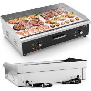 imageROVSUN 30quot Electric Countertop Flat Top Griddle 3000W Electric Griddle Teppanyaki Grill Stainless Steel with Adjustable Temperature Control 122F572F for Home Restaurant Commercial No Plug30 inchPlug