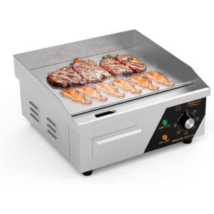 imageROVSUN 30quot Electric Countertop Flat Top Griddle 3000W Electric Griddle Teppanyaki Grill Stainless Steel with Adjustable Temperature Control 122F572F for Home Restaurant Commercial No Plug14 inch