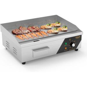 imageROVSUN 30quot Electric Countertop Flat Top Griddle 3000W Electric Griddle Teppanyaki Grill Stainless Steel with Adjustable Temperature Control 122F572F for Home Restaurant Commercial No Plug22 inch
