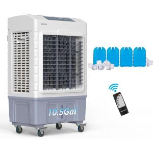 imageROVSUN 343Gal130L Commercial Swamp Cooler 9000CFM Powerful Evaporative Air Cooler 500W Strong Motor 3 Speeds 4 Ice Packs 3IN1 Humidifying Cooling Fan for Shop Factory Garage105Gal