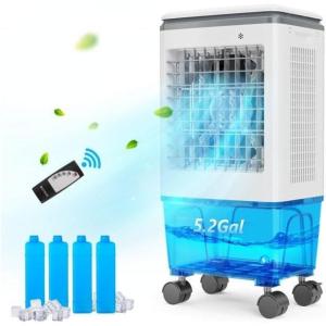 imageROVSUN 52 Gal Portable Swamp Cooler 1400CFM Evaporative Air Cooler with Auto Oscillating Remote 3 Speeds 12H Timer ampamp 4 Ice Packs 3IN1 Humidifying Cooling Fan Indooor Outdoor Patio Garage