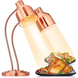 imageROVSUN Food Heat Lamp 2Head Food Warming Light 500W Portable Electric Heating Lamp Stainless Steel Commercial Food Warmer for Restaurant Kitchen CafeteriaSilverRose Gold