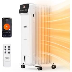 imageROVSUN OilFilled Radiant Radiator 1500W Oil Heater wAdjustable Thermostat Remote ampamp APP Control Energy Efficient Space Heater TipOver ampamp Overheat Protection for Indoor Use Home Office BalckWhite