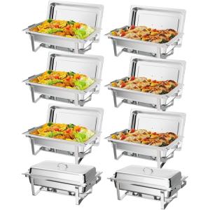 imageROVSUN 8 Pack Chafing Dish for Buffet 9 Quart Stainless Steel Chafing Dish Buffet Set with RolledEdge Design Chafers and Buffet Warmers Sets with Folding Frame for Party Catering Wedding8
