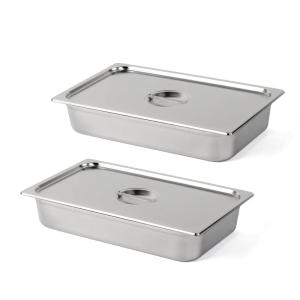 imageROVSUN 2Pack 12 Half Size Hotel Pan 4 Inch Deep Steam Table Pan with Lid Stainless Steel Anti Jam Pan for Party Home Commercial16 Quarts