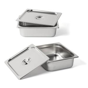 imageROVSUN 2Pack 12 Half Size Hotel Pan 4 Inch Deep Steam Table Pan with Lid Stainless Steel Anti Jam Pan for Party Home Commercial69 Quarts