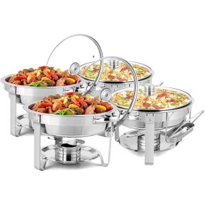 imageROVSUN 5 Qt 4 Pack Chafing Dish Buffet SetNSF Stainless Steel Round Chafers for Catering Buffet Servers and Warmers Set with Lid Holder ampamp Drip Tray for Wedding Party Banquet Graduation