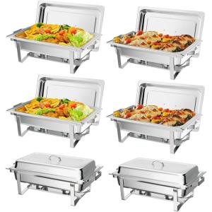 imageROVSUN 6 Pack Chafing Dishes for Buffet 9QT High Grade Chafing Dish Buffet Set Rectangular Stainless Steel Chafers and Buffet Warmers Sets for Parties Weddings Catering