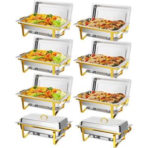 imageROVSUN 8 Pack Gold Chafing Dishes for Buffet 9QT High Grade Chafing Dish Buffet Set with RolledEdge Rectangular Stainless Steel Chafers and Buffet Warmers Sets for Parties Weddings Catering8