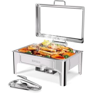 imageROVSUN 9QT Roll Top Chafing Dishes for Buffet Chafing Dish Buffet Set Rectangular Stainless Steel Chafers and Buffet Warmers Sets with Glass Lid ampamp Serving Tong for Parties Weddings Catering Events