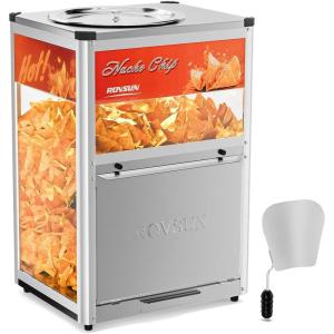 imageROVSUN Nacho Machine Food Warmer Nacho Chip Warmer Countertop Display Case with Warming Light Removable Deflection Glass Door Scoop for Nacho Chips Peanuts Popcorn Stainless Steel