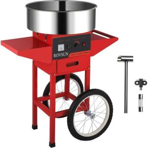imageROVSUN 21 Inch Cotton Candy Machine Cart Electric Cotton Candy Maker Candy Floss Machine wCover Stainless Steel Bowl Sugar Scoop and Large Storage Drawer for Commercial Home Party Carnival BlueRedwithout Cover