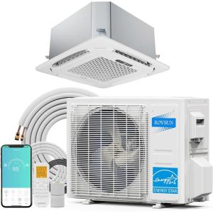 imageROVSUN 12000 BTU Smart WIFI Ceiling Cassette Mini Split ACHeating System with Inverter ampamp APP Control 24 SEER2 Ductless Air Conditioner with PreCharged Condenser Heat Pump ampamp Installation Kit 230V23000BTU  230V  23SEER2  WiFi