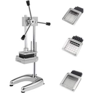 imageROVSUN Upgraded Commercial Grade French Fry Cutter with Rudder Stock Lever Vertical Fruit Vegetable Potato Slicer Including Suction Feet12Inch38Inch14Inch Blades and Pusher BlocksCutter  3 Blades