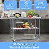 imageROVSUN Stainless Steel Table with Hooks Heavy Duty Prep Table with Adjustable Undershelf for Home Kitchen Restaurant Hotel 60 x 2436x 24