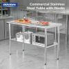 imageROVSUN Stainless Steel Table with Hooks Heavy Duty Prep Table with Adjustable Undershelf for Home Kitchen Restaurant Hotel 60 x 2448x 24