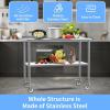 imageROVSUN Stainless Steel Table with Hooks Heavy Duty Prep Table with Adjustable Undershelf for Home Kitchen Restaurant Hotel 60 x 2460x 24