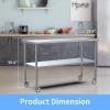 imageROVSUN Stainless Steel Table with Hooks Heavy Duty Prep Table with Adjustable Undershelf for Home Kitchen Restaurant Hotel 60 x 2460x 24