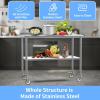 imageROVSUN Stainless Steel Table with Hooks Heavy Duty Prep Table with Adjustable Undershelf for Home Kitchen Restaurant Hotel 60 x 2472x 24