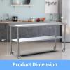 imageROVSUN Stainless Steel Table with Hooks Heavy Duty Prep Table with Adjustable Undershelf for Home Kitchen Restaurant Hotel 60 x 2472x 24