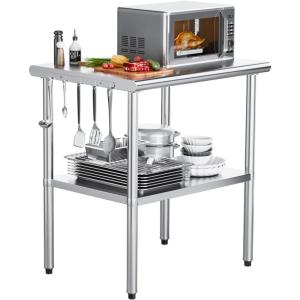 imageROVSUN Stainless Steel Table with Hooks Heavy Duty Prep Table with Adjustable Undershelf for Home Kitchen Restaurant Hotel 60 x 2436x 24