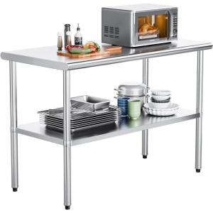 imageROVSUN Stainless Steel Table with Hooks Heavy Duty Prep Table with Adjustable Undershelf for Home Kitchen Restaurant Hotel 60 x 2448x 24