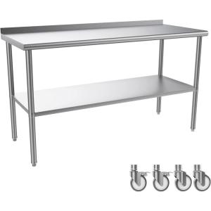 imageROVSUN Stainless Steel Table with Hooks Heavy Duty Prep Table with Adjustable Undershelf for Home Kitchen Restaurant Hotel 60 x 2460x 24