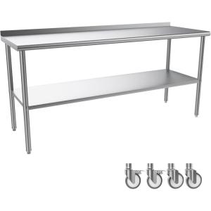 imageROVSUN Stainless Steel Table with Hooks Heavy Duty Prep Table with Adjustable Undershelf for Home Kitchen Restaurant Hotel 60 x 2472x 24
