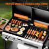 imageROVSUN 2in1 Propane Gas Grill and Charcoal Grill Combo with Lid 12000BTU Flat Top Griddle ampamp Charcoal BBQ Grill with Electronic Ignition Enamel Griddle ampamp Grate for Outdoor Backyard Cooking Barbecue