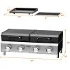 imageROVSUN 2in1 Propane Gas Grill and Griddle Combo with Lid 4 Burner Tabletop Flat Top Griddle ampamp Grill with 40000BTU Output Auto Ignition Enamel Grate for Outdoor Backyard BBQ CookingTabletop