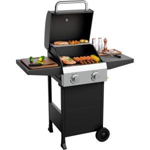 imageROVSUN 3 Burner Propane Gas Grill with Foldable Side Shelves 36000BTU BBQ Grills with Enameled Cast Iron Grates Cabinet ampamp Poratable Rolling Wheels for Outdoor Garden Patio Backyard Barbecue Cooking2 Burner
