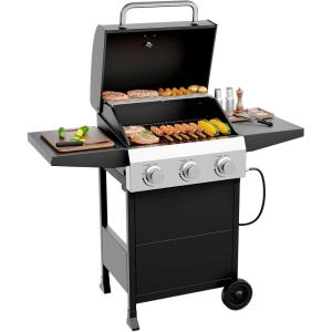 imageROVSUN 3 Burner Propane Gas Grill with Foldable Side Shelves 36000BTU BBQ Grills with Enameled Cast Iron Grates Cabinet ampamp Poratable Rolling Wheels for Outdoor Garden Patio Backyard Barbecue Cooking3 Burner