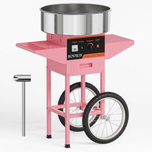 imageROVSUN 21 Inch Cotton Candy Machine Cart Electric Cotton Candy Maker Candy Floss Machine wCover Stainless Steel Bowl Sugar Scoop and Large Storage Drawer for Commercial Home Party Carnival PinkPinkwithout Cover